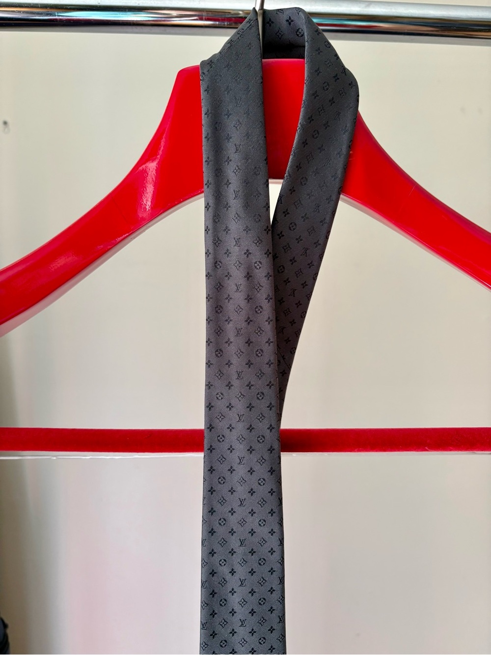 Louis Vuitton Black Tonal LV Monogram Pattern Tie